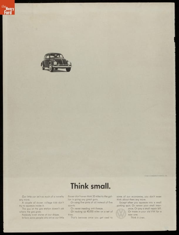 Volkswagen, Think Small, print advertisement, 1959 to 1962, Doyle Dane Bernbach
