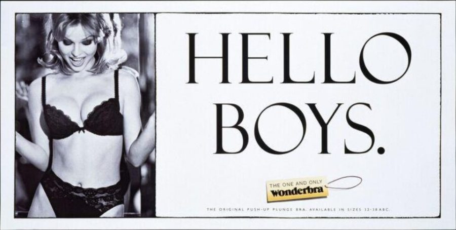 Wonderbra Hello Boys poster with Eva Herzigova, 1994, TBWA