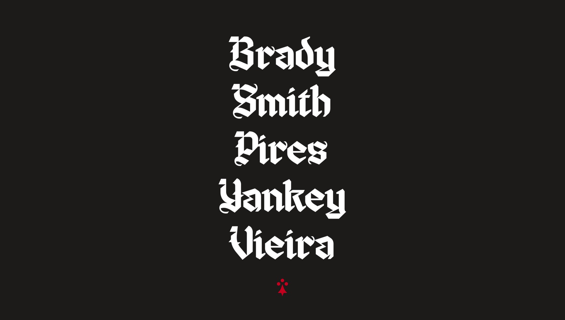 Arsenal legends Brady, Smith, Pires, Yankey and Vieira set in the Rocastle typeface