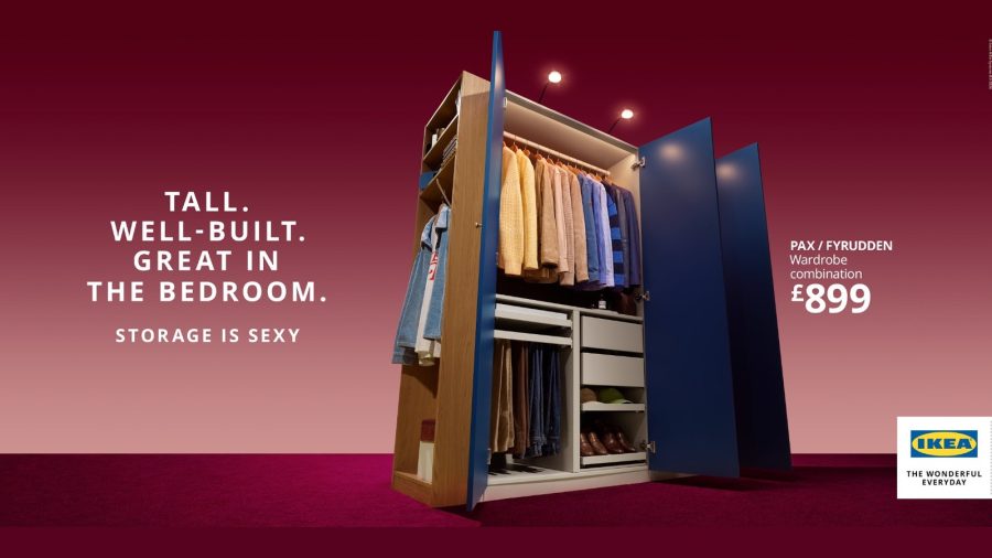 Ikea Storage is Sexy poster of an open PAX wardrobe with the line Tall. Well-built. Great in the bedroom.